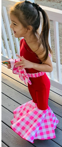 Cupid Asymmetric Jumpsuit+Bow Belt|Flare Bell Jumpsuit|One Shoulder Jumpsuit|Girl birthday outfits|Valentines Day Outfit|Wholesome Goods Co
