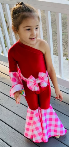 Cupid Asymmetric Jumpsuit+Bow Belt|Flare Bell Jumpsuit|One Shoulder Jumpsuit|Girl birthday outfits|Valentines Day Outfit|Wholesome Goods Co