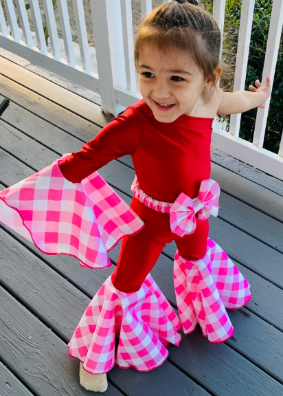 Cupid Asymmetric Jumpsuit+Bow Belt|Flare Bell Jumpsuit|One Shoulder Jumpsuit|Girl birthday outfits|Valentines Day Outfit|Wholesome Goods Co