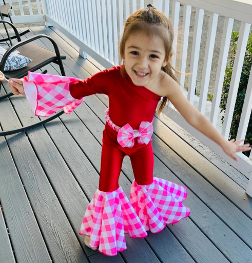 Cupid Asymmetric Jumpsuit+Bow Belt|Flare Bell Jumpsuit|One Shoulder Jumpsuit|Girl birthday outfits|Valentines Day Outfit|Wholesome Goods Co