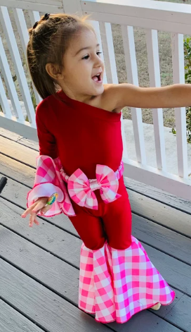 Cupid Asymmetric Jumpsuit+Bow Belt|Flare Bell Jumpsuit|One Shoulder Jumpsuit|Girl birthday outfits|Valentines Day Outfit|Wholesome Goods Co