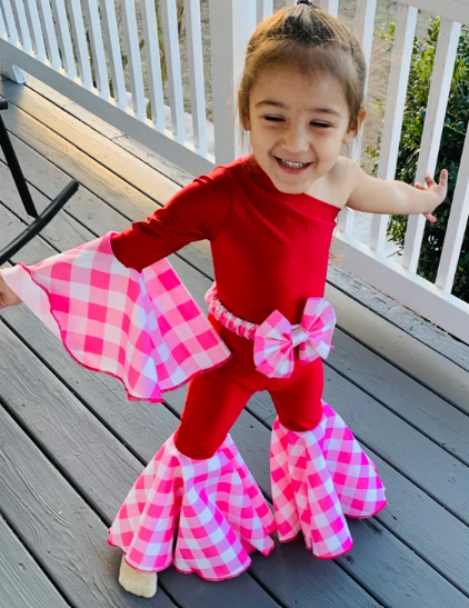 Cupid Asymmetric Jumpsuit+Bow Belt|Flare Bell Jumpsuit|One Shoulder Jumpsuit|Girl birthday outfits|Valentines Day Outfit|Wholesome Goods Co