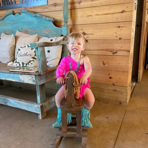 Electric Cowgirl Boho Chic Rodeo Ready One Shoulder Fringe Dress for Free-Spirited Kids - Available in Multiple Colors and Sleeve Styles.