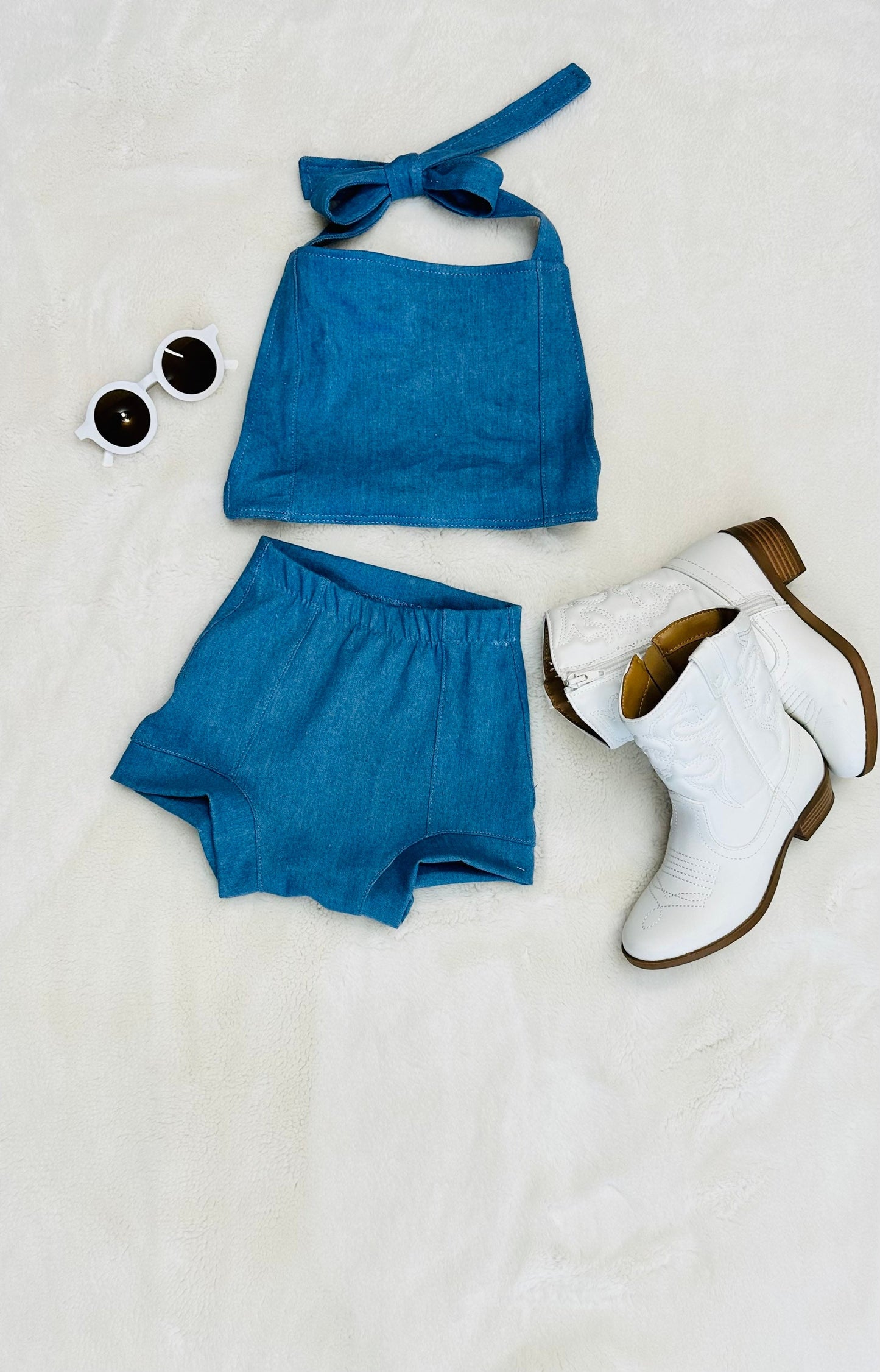 Daisy Dukes Denim Shorts|Denim Cropped Top|Kids Bummies|Kids Shorts|Wholesome Goods Co
