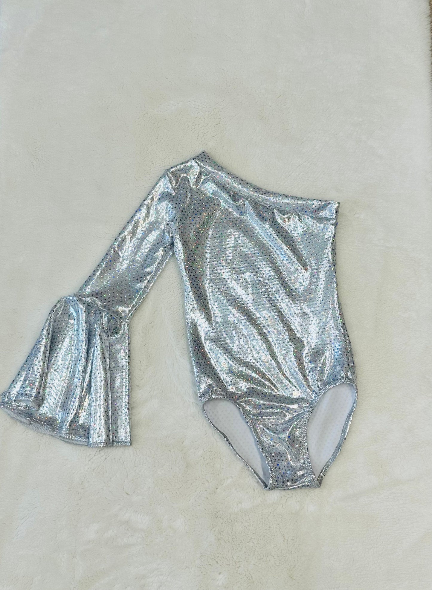 Gold Asymmetrical Leotard with Bell Sleeve choose your color/Kids leotards/Girls leotards/Junior leotards/Dancewear/Pageant Clothes/Handmade