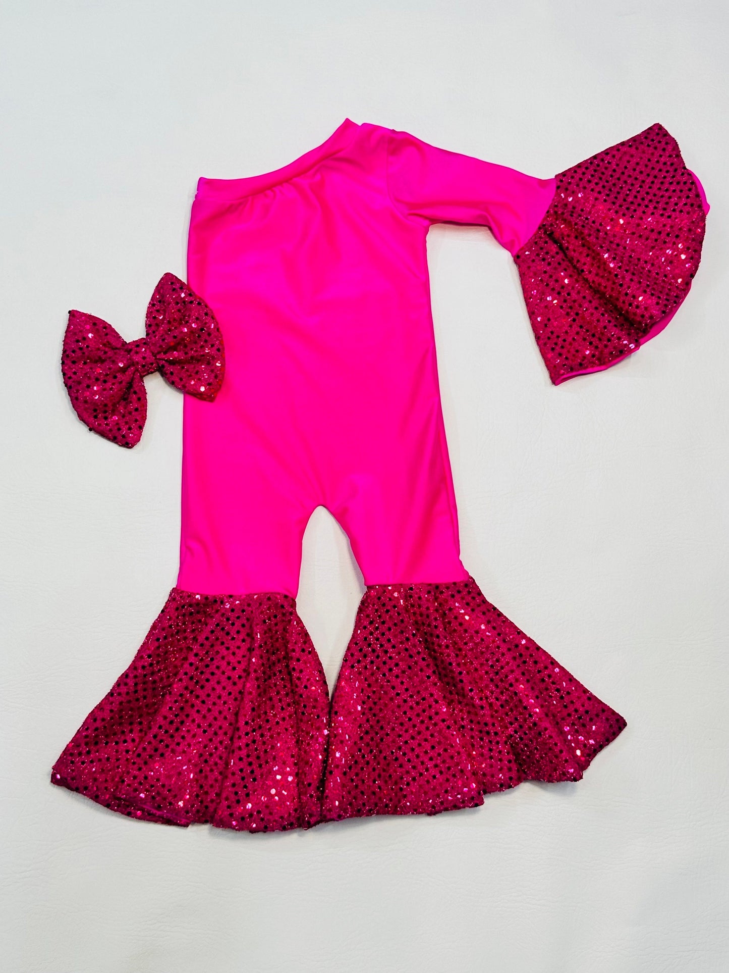 Confetti Dot Dancing Queen Jumpsuit+Matching Bow | Asymmetric & Flare Bell | One Shoulder | Girl Birthday Outfits | Wholesome Goods Co