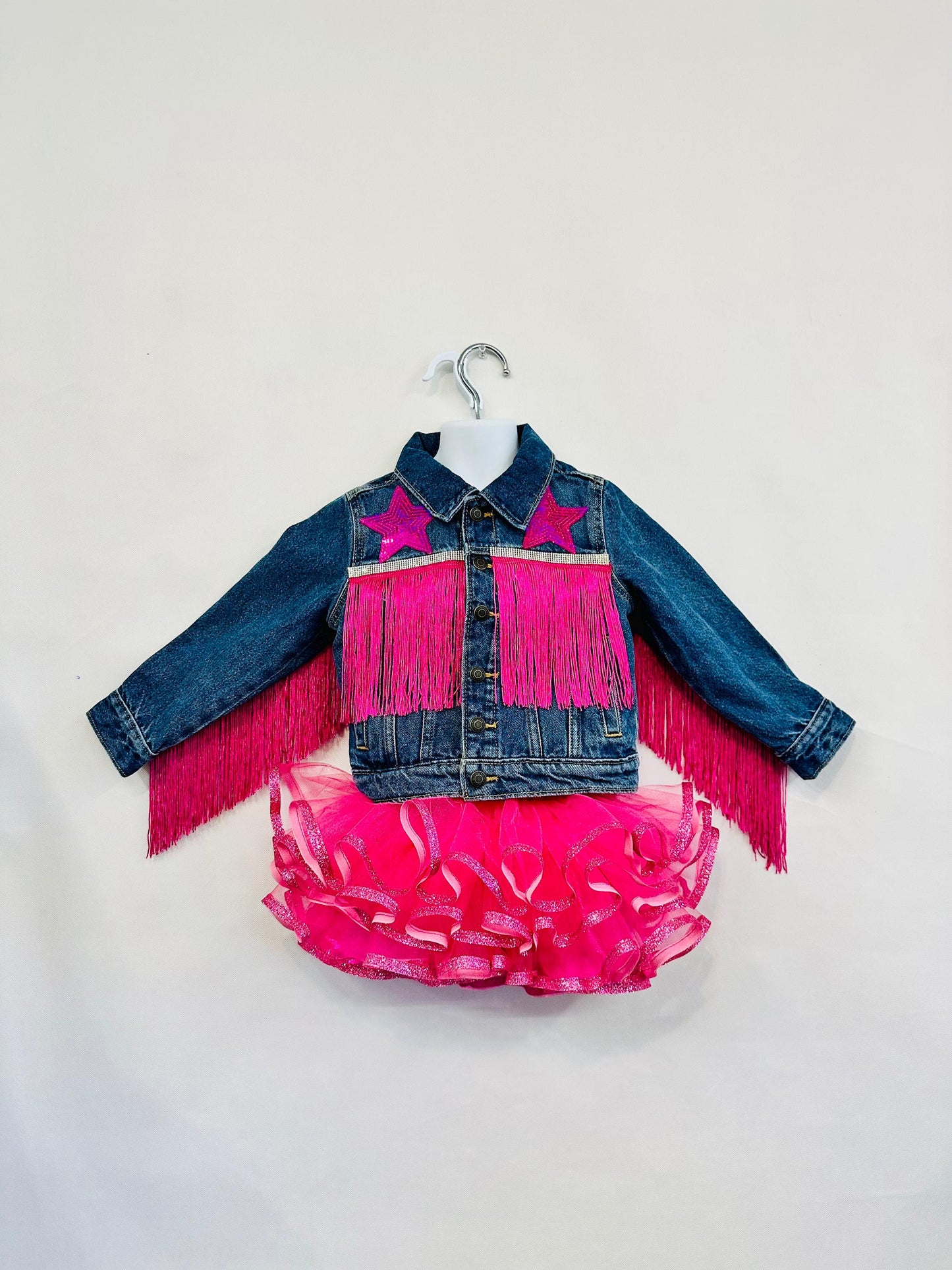 Custom Starlight Fringe Denim Jacket - Tailored Name Embellishment for Girls & Young Adults