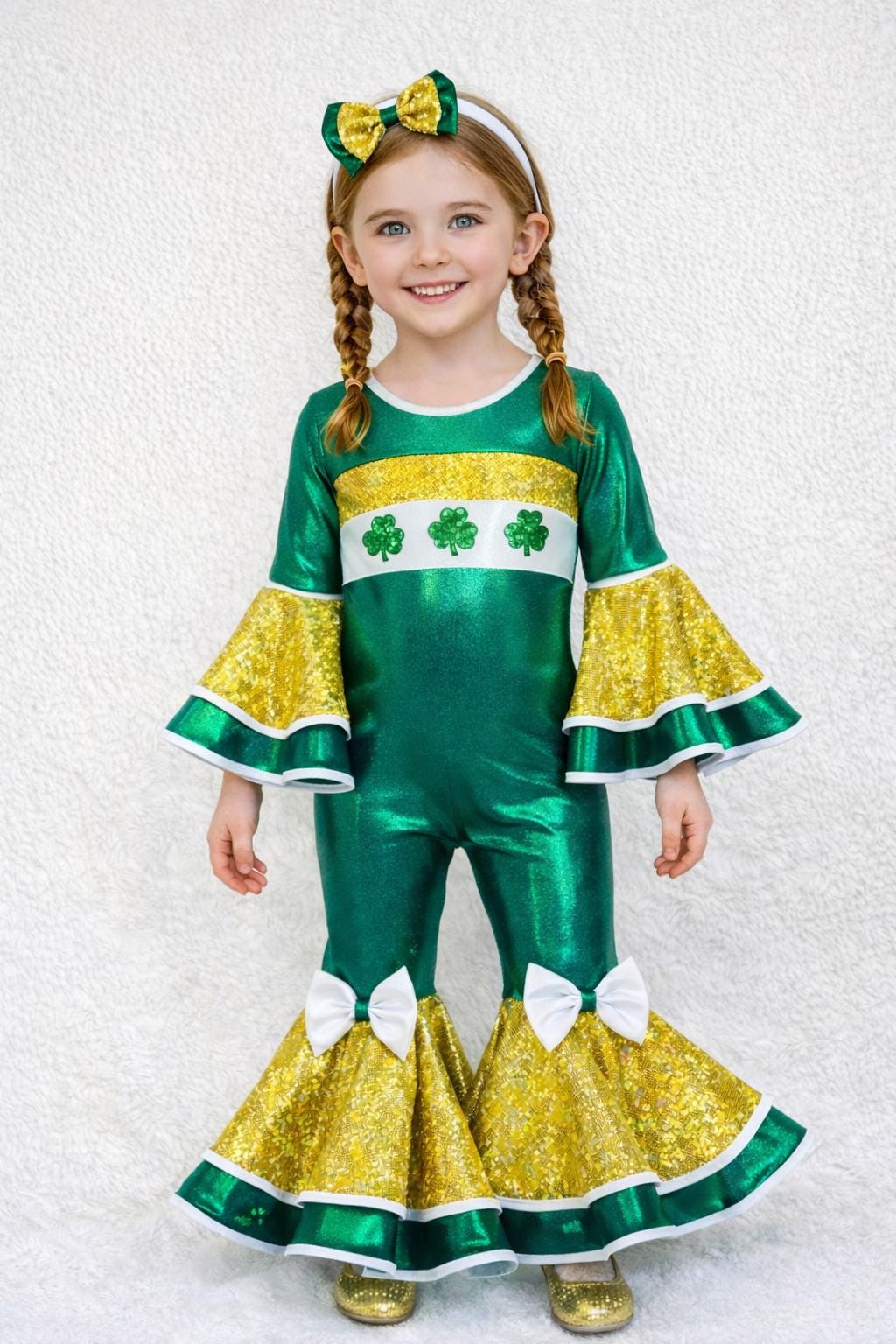 Leprechaun Glam St. Patricks Day Jumpsuit Perfect for Pageants & Special Events Sizes 0-20, Optional Hair Clip/Headband Saint Patrick's