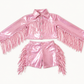 Girls Pink Western Fringe Jacket & Shorts Set | Handmade Cowgirl Outfit