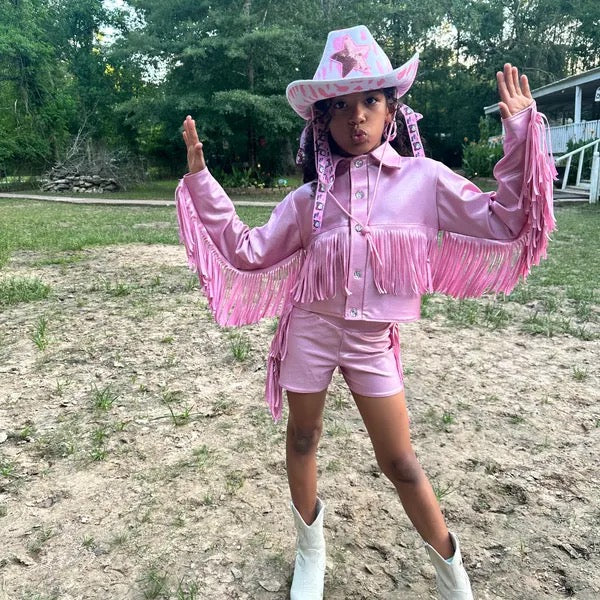 Girls Western Fringe Jacket | Handmade Metallic Cowgirl Jacket | Sizes 6–10