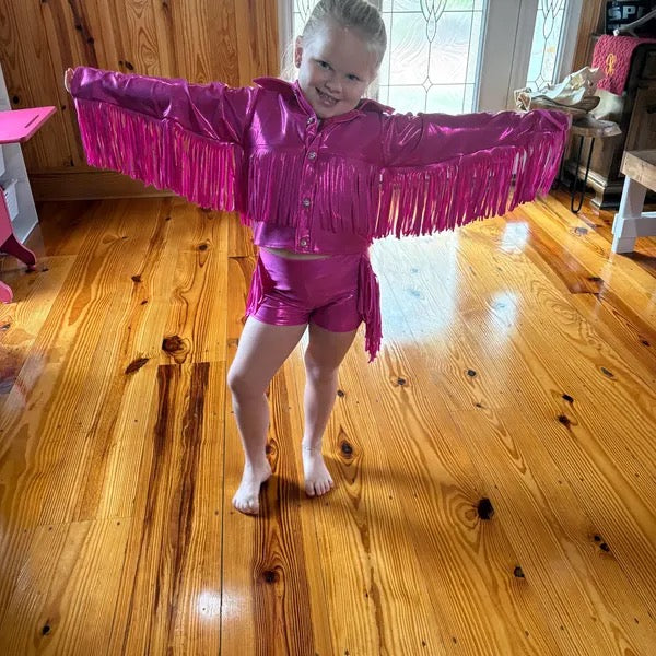 Toddler Girls Western Fringe Jacket | Handmade Metallic Cowgirl Jacket | Sizes 2T–5T