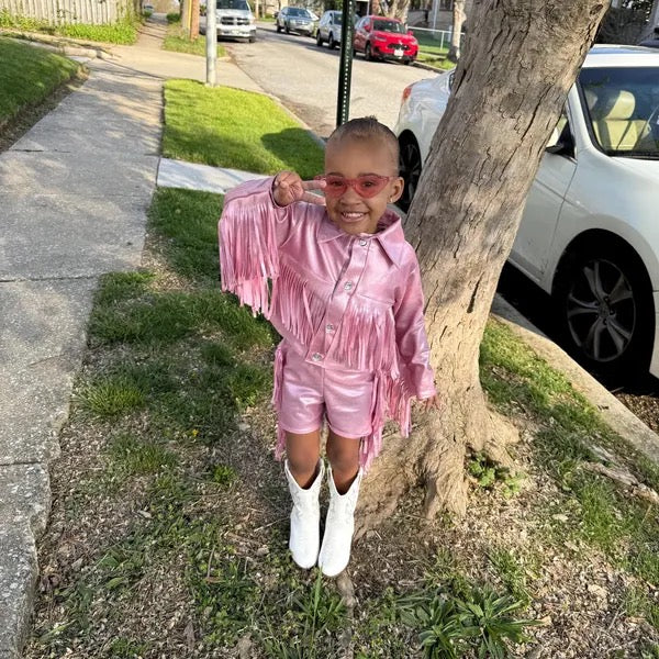 Toddler Girls Western Fringe Jacket | Handmade Metallic Cowgirl Jacket | Sizes 2T–5T