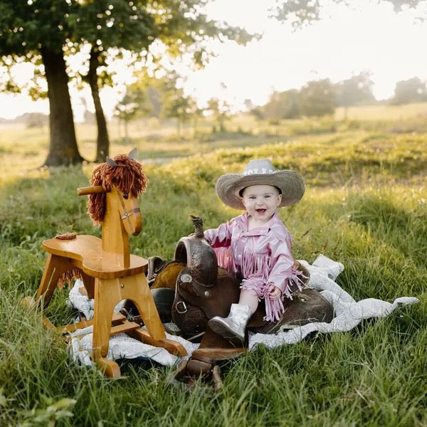 Baby Western Fringe Jacket | Handmade Metallic Cowgirl Jacket | Sizes 0–3M to 24M