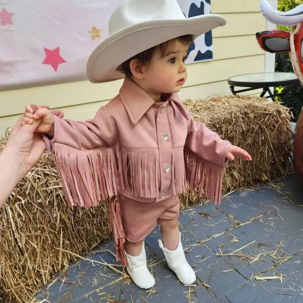 Baby Western Fringe Jacket | Handmade Metallic Cowgirl Jacket | Sizes 0–3M to 24M