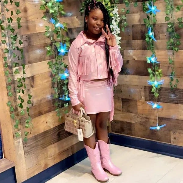 Girls Western Fringe Jacket | Handmade Metallic Cowgirl Jacket | Sizes 6–10