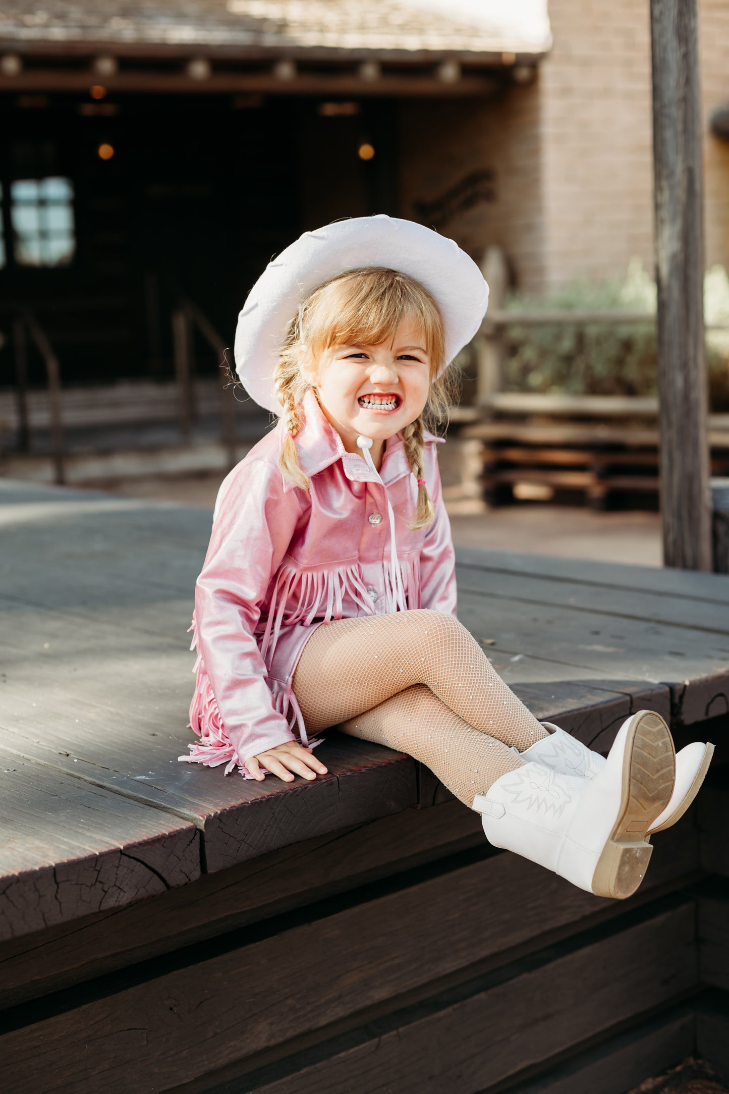 Girls Pink Western Fringe Jacket & Shorts Set | Handmade Cowgirl Outfit