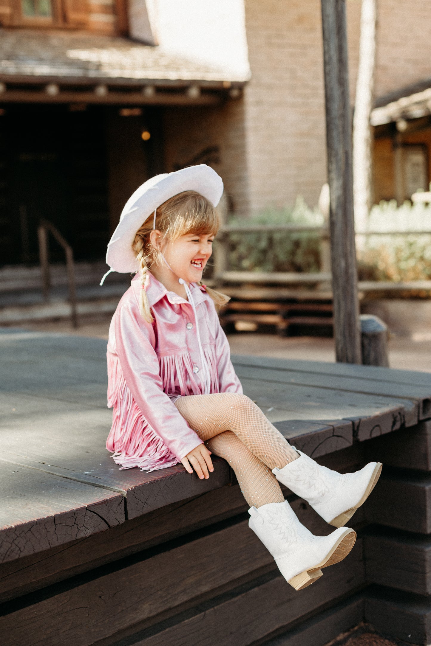 Girls Pink Western Fringe Jacket & Shorts Set | Handmade Cowgirl Outfit