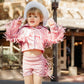 Girls Pink Western Fringe Jacket & Shorts Set | Handmade Cowgirl Outfit