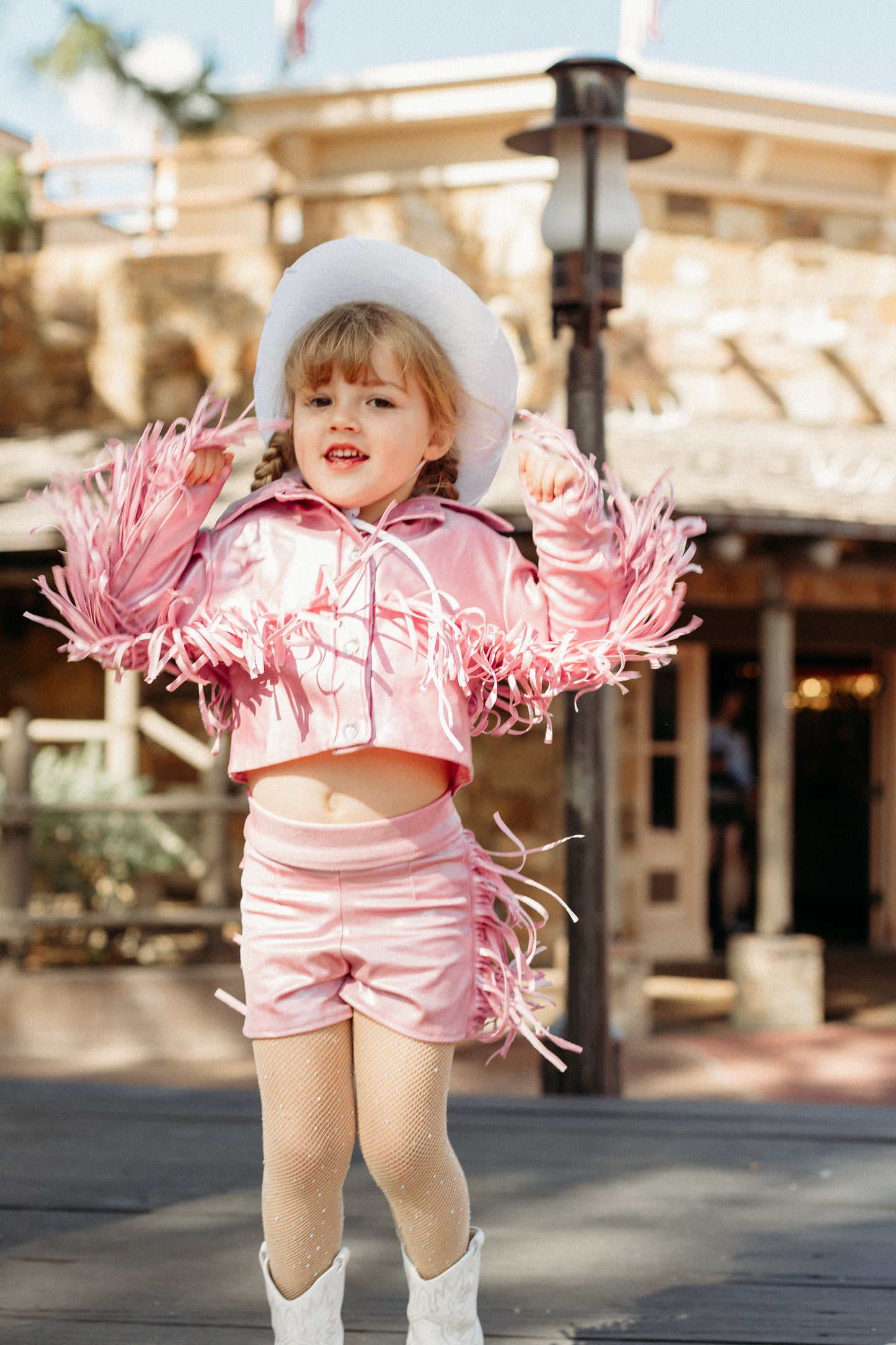 Girls Pink Western Fringe Jacket & Shorts Set | Handmade Cowgirl Outfit