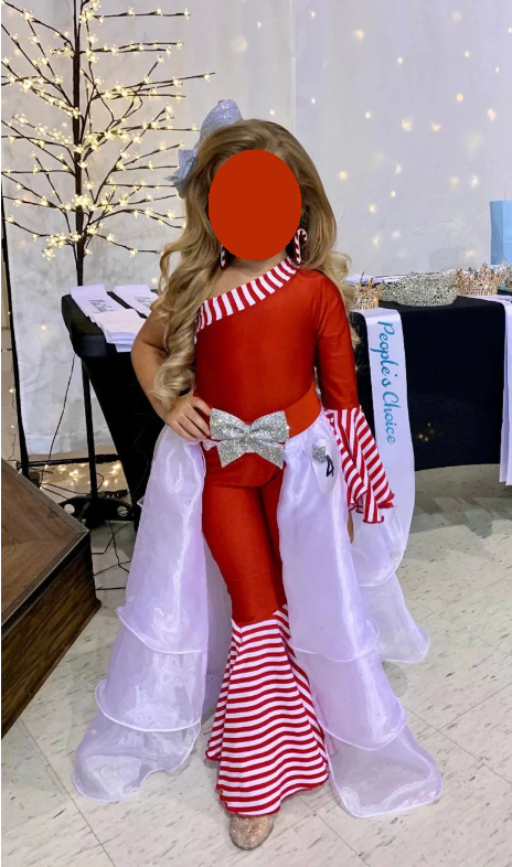 Candy Cane Christmas Jumpsuit for Kids Also Available In Adult Sizes|Detachable Train, Bow Belt, Hair Bow, Wrist Cuffs|Sold Separately