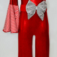 Candy Cane Christmas Jumpsuit for Kids Also Available In Adult Sizes|Detachable Train, Bow Belt, Hair Bow, Wrist Cuffs|Sold Separately