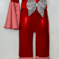 Candy Cane Christmas Jumpsuit for Kids Also Available In Adult Sizes|Detachable Train, Bow Belt, Hair Bow, Wrist Cuffs|Sold Separately