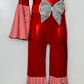 Candy Cane Christmas Jumpsuit for Kids Also Available In Adult Sizes|Detachable Train, Bow Belt, Hair Bow, Wrist Cuffs|Sold Separately