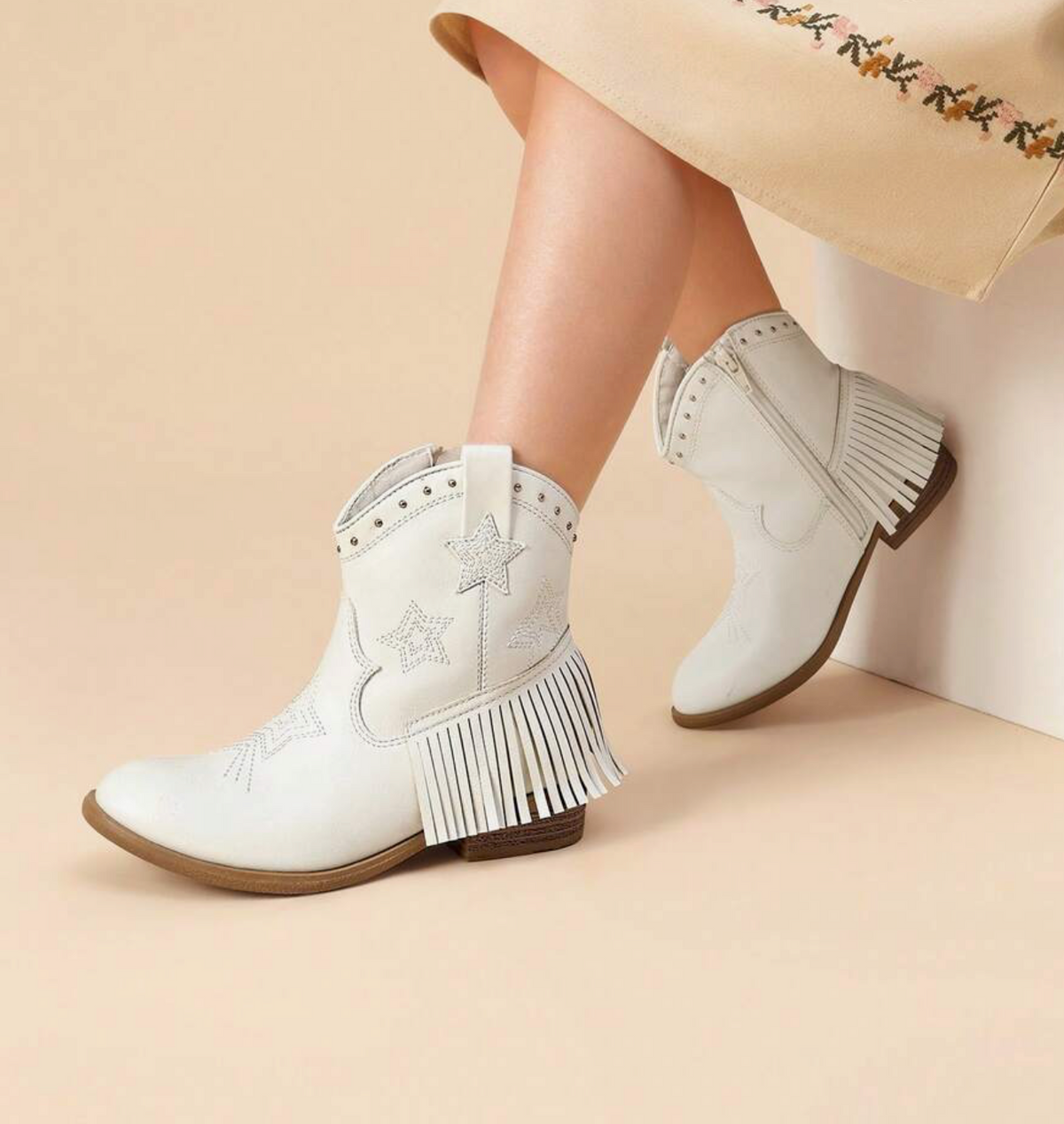 White Star Fringe Western Boots for Kids