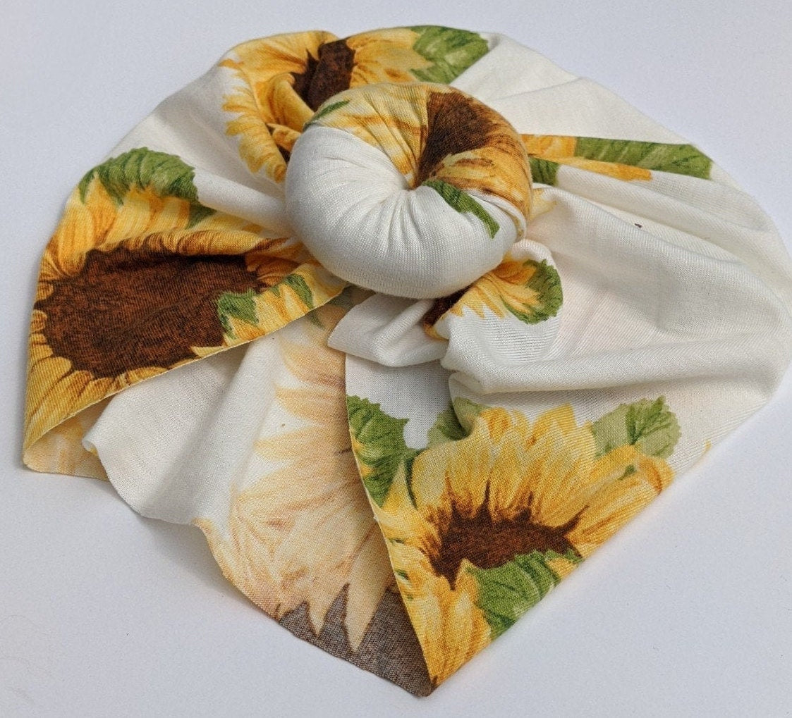 Sunflower Baby Turban|Adult Turban|Top Knot Turban|Top Knot Baby Hat|Kids Turbans|Toddler Turban|Bun Turban|Newborn Hat|Chemo Hat
