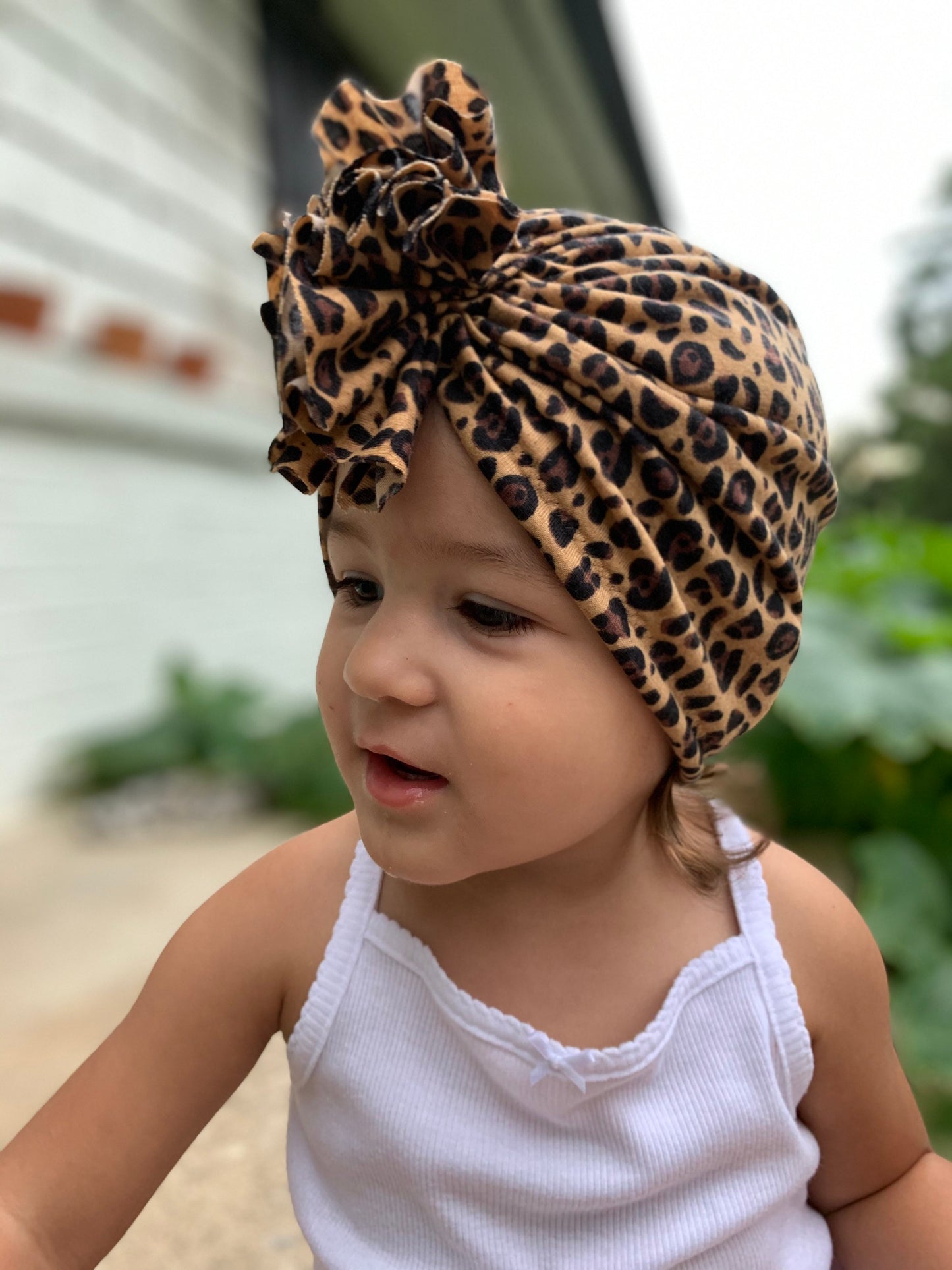 Cheetah Ruffle Headwrap|Baby Turban|Adult Turban|Top Knot Turban|Top Knot Baby Hat|Kids Turbans|Toddler Turban|NewbornTurban|Chemo Hat