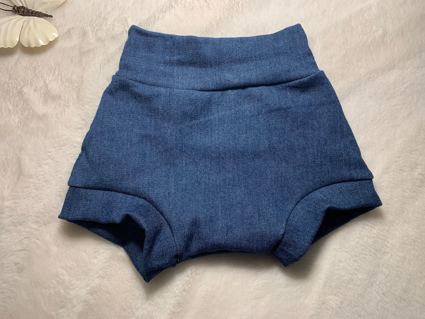 Sunrise Tribal Off Shoulder Top Stretchy Denim Bloomer and Ivory Doughnut Headwrap. Kids bohemian style clothes. Jeans Bummies diaper cover