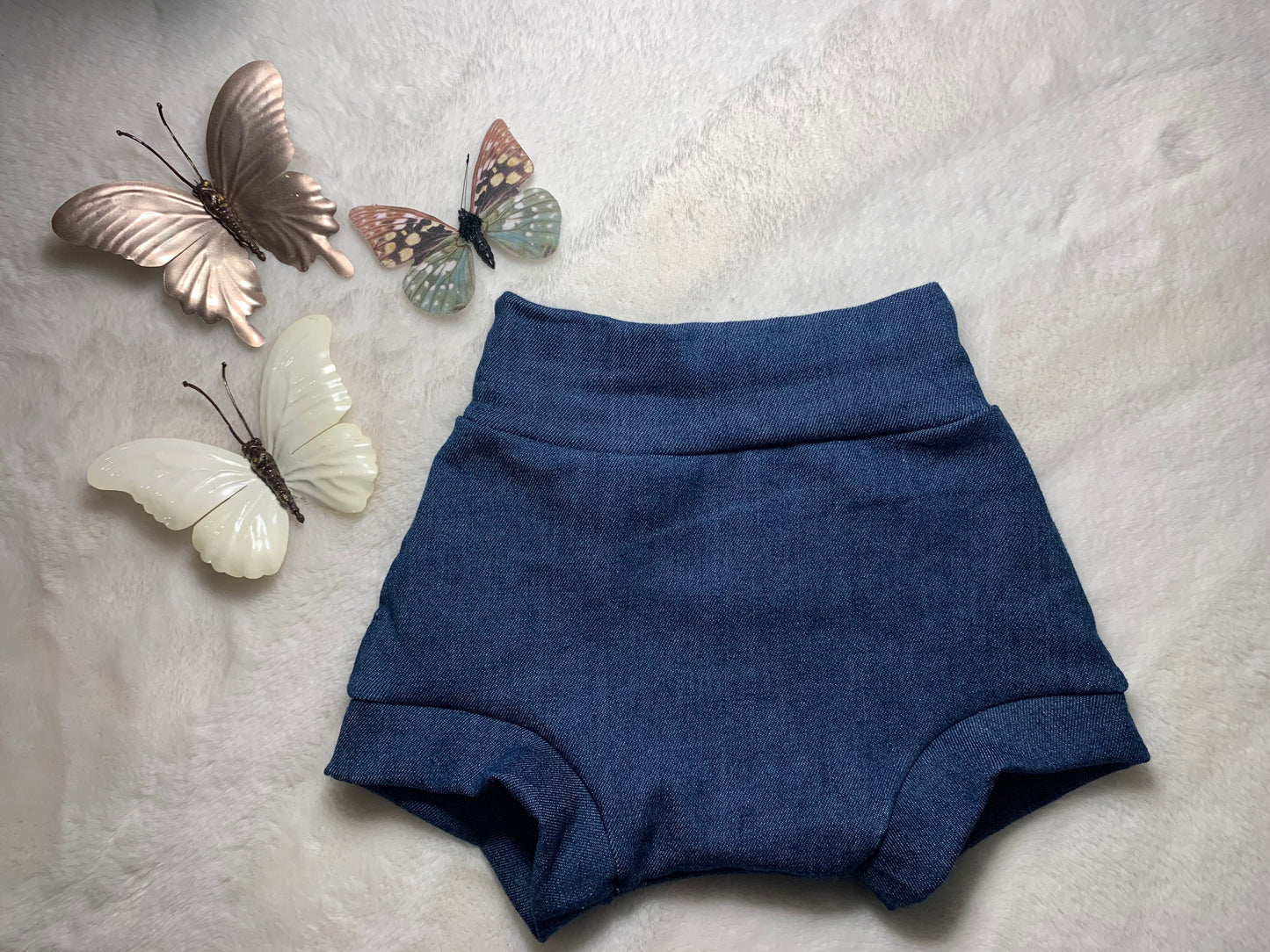 Sunrise Tribal Off Shoulder Top Stretchy Denim Bloomer and Ivory Doughnut Headwrap. Kids bohemian style clothes. Jeans Bummies diaper cover