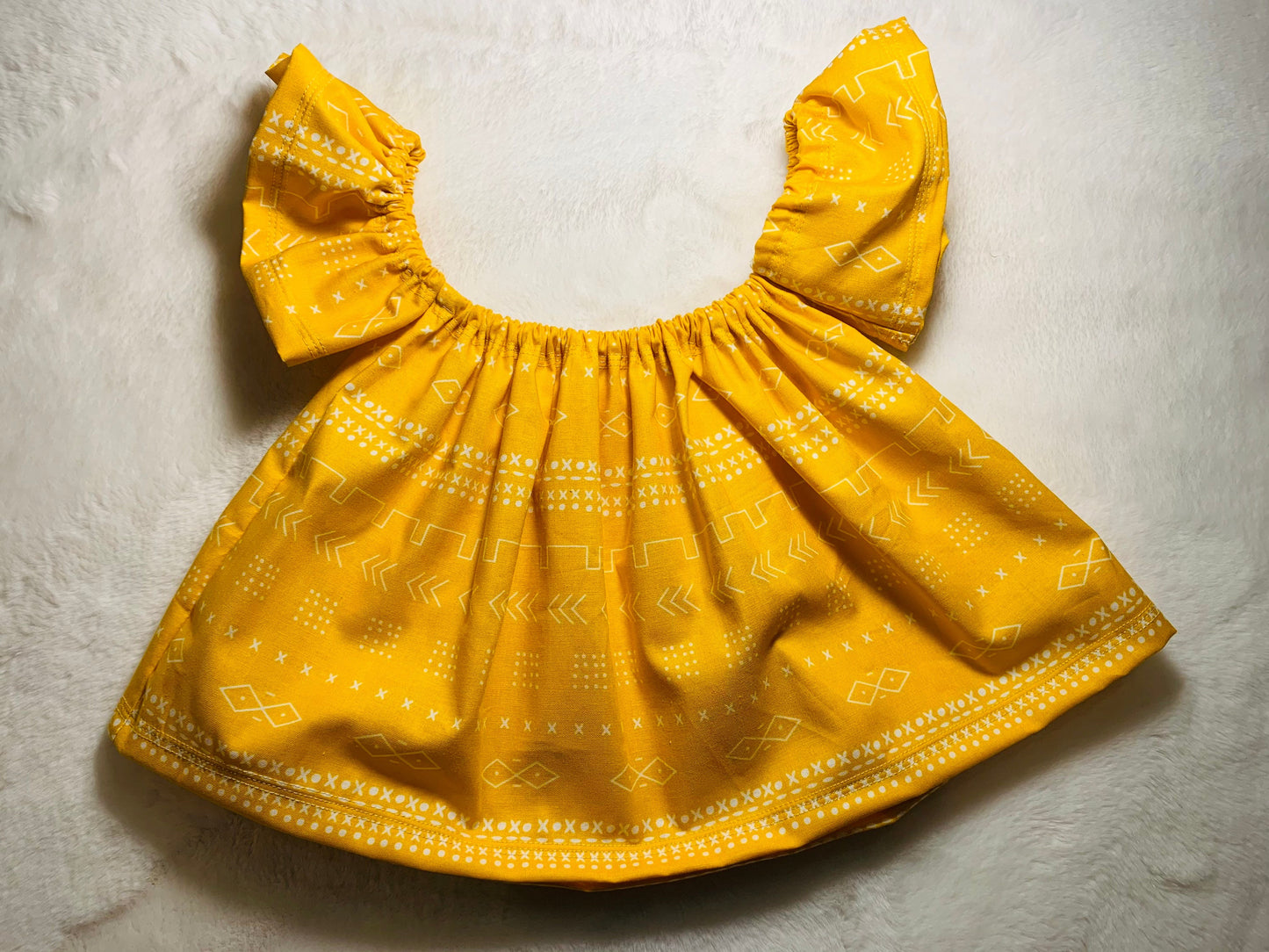 Sunrise Tribal Off Shoulder Top Stretchy Denim Bloomer and Ivory Doughnut Headwrap. Kids bohemian style clothes. Jeans Bummies diaper cover