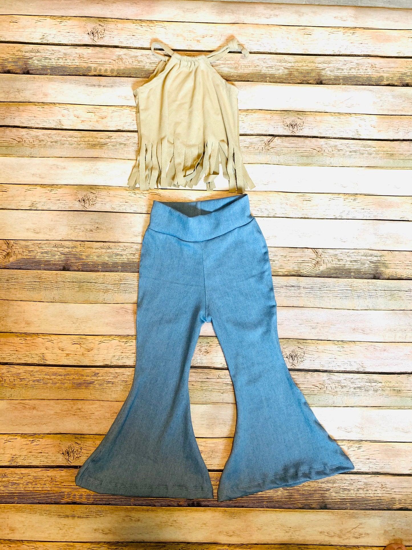 Lola Fringe Top and Born to Run Stretchy Jeans Bells |Fringe Shirt|Crop Top Boho Chic Clothes|70s style clothing|Retro Chic Clothes