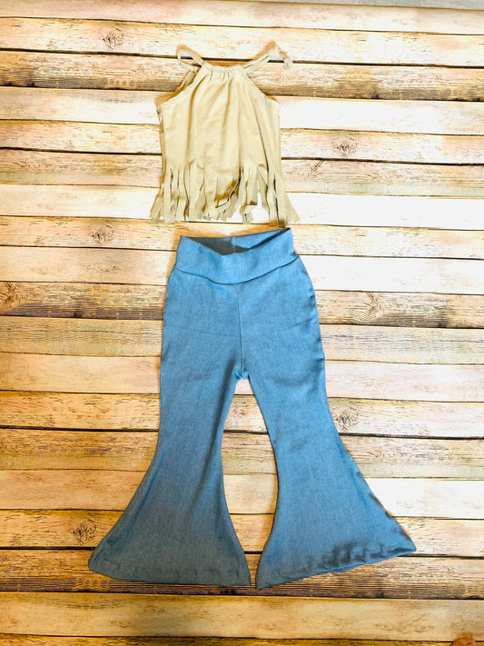 Lola Fringe Top and Born to Run Stretchy Jeans Bells |Fringe Shirt|Crop Top Boho Chic Clothes|70s style clothing|Retro Chic Clothes
