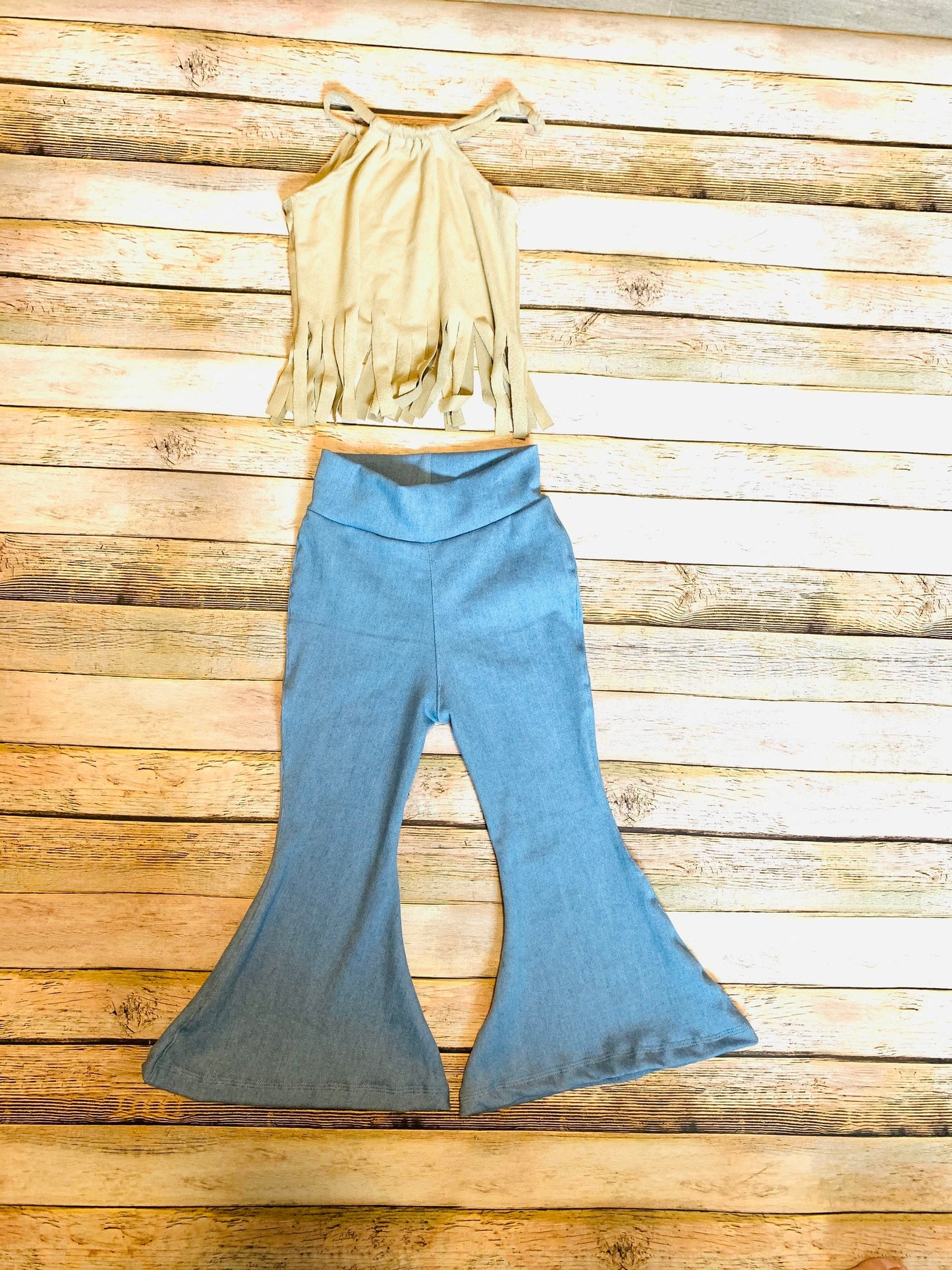 Lola Fringe Top and Born to Run Stretchy Jeans Bells |Fringe Shirt|Crop Top Boho Chic Clothes|70s style clothing|Retro Chic Clothes