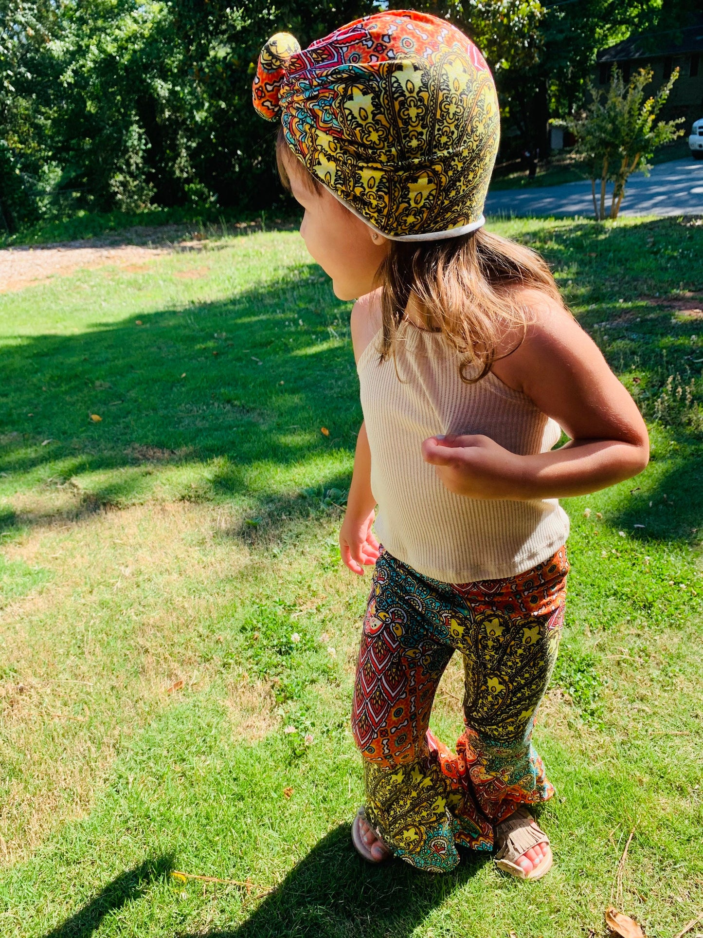 Phoenix Bell Bottoms and Sand Ribbed Halter Top |Kids Bell Bottoms|Newborn Flare Pants|Halter Shirt|Hippie Flare Pants|Boho Chic Clothing