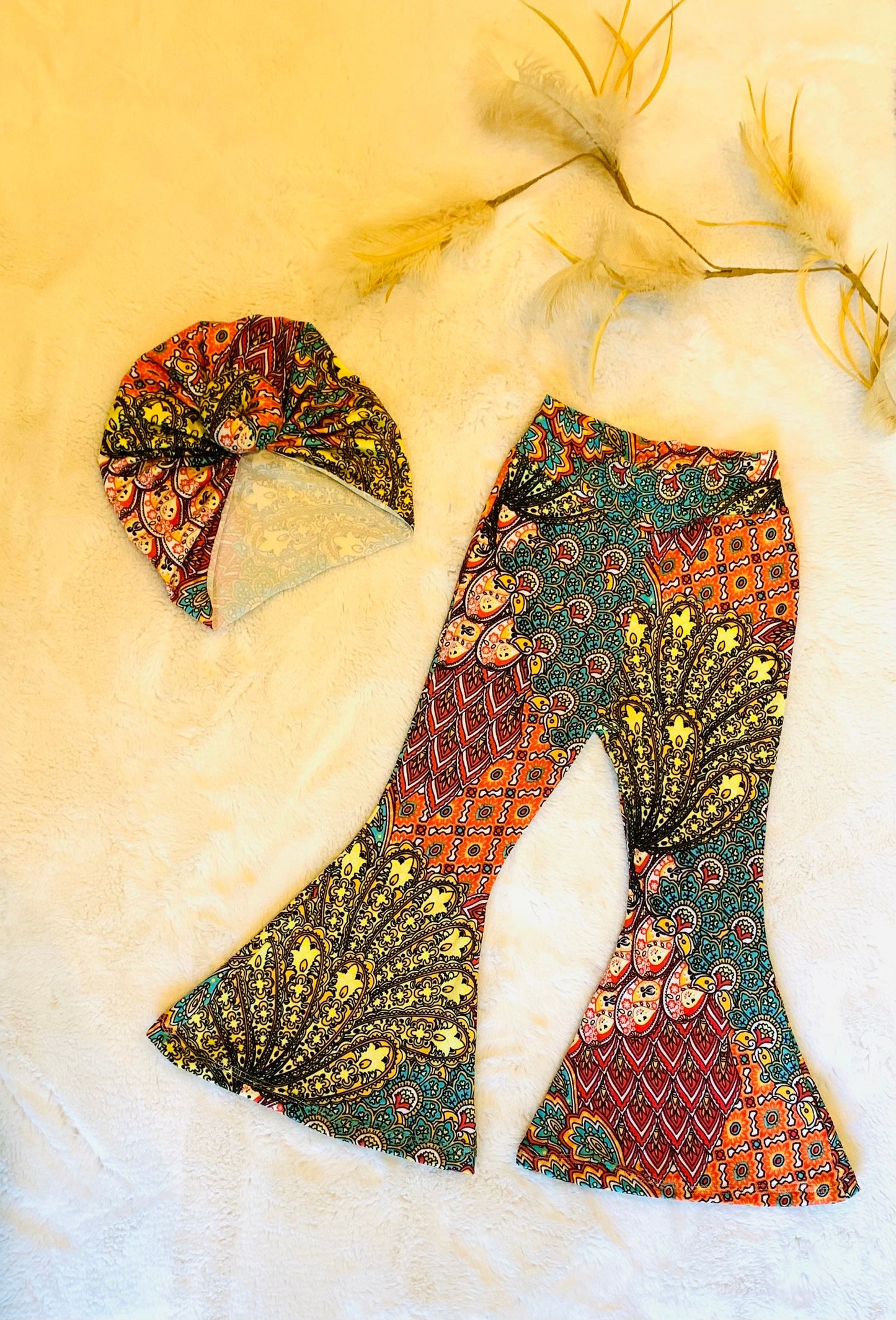 Phoenix Bell Bottoms and Sand Ribbed Halter Top |Kids Bell Bottoms|Newborn Flare Pants|Halter Shirt|Hippie Flare Pants|Boho Chic Clothing