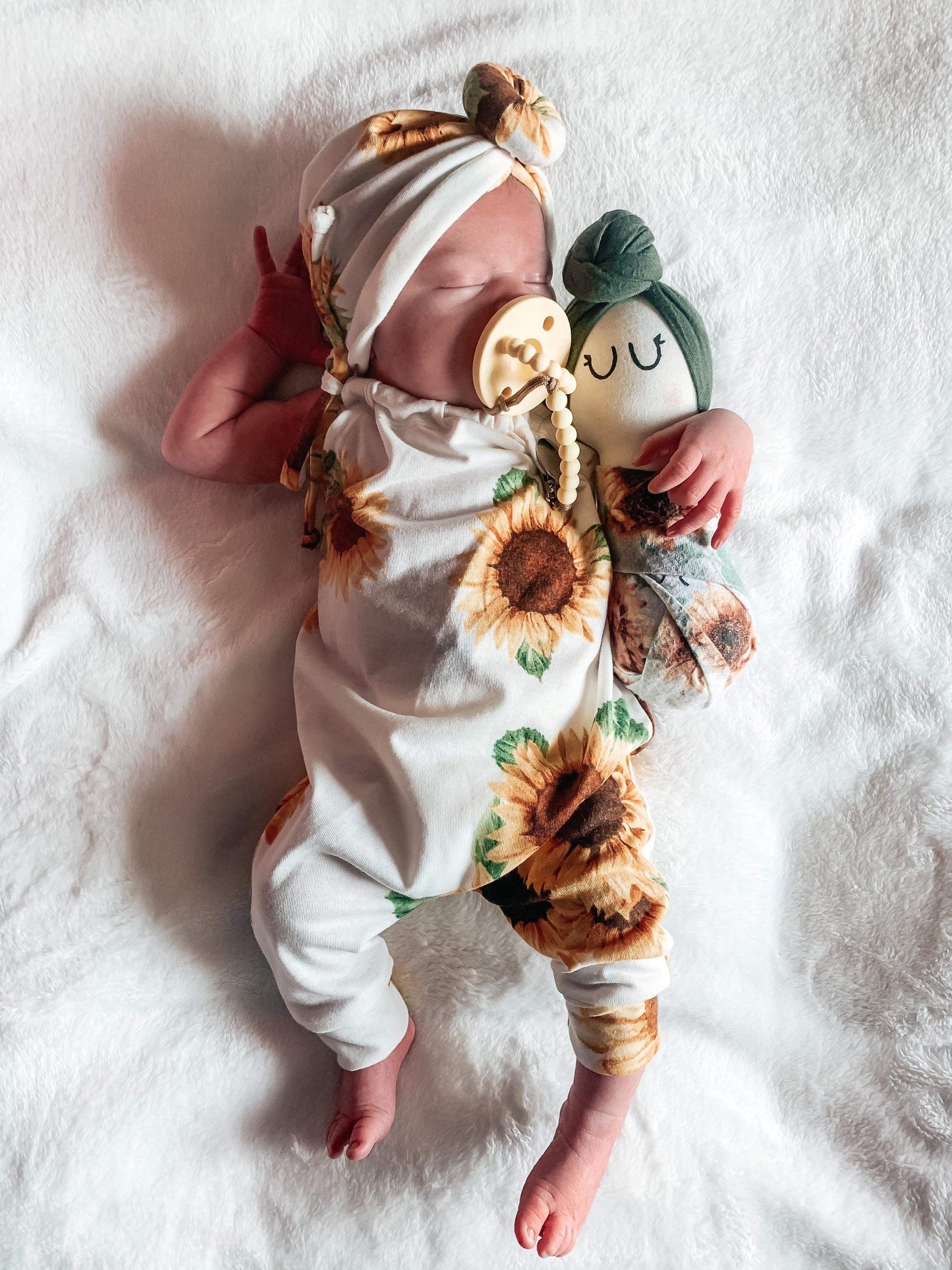 Handmade Sunflower Baby Romper Comfy & Slouchy|Newborn to Kids Sizes|Matching Turbans in Bow or Doughnut Style Sold Separately