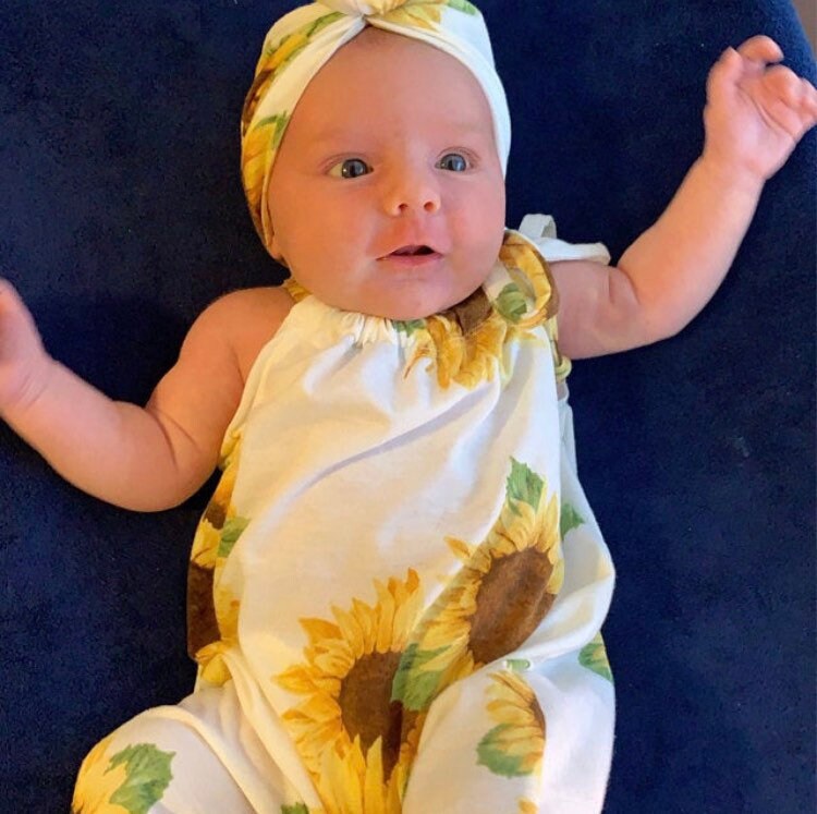 Sunflower Romper Slouchy Lightweight Newborn Outfit|Baby Jumpsuit| Kids Jumpsuit|Baby Romper|Kids Romper|Boho Romper|Baby Boho Clothing