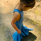 Denim Printed Lycra Retro Style Double Layered Bell Bottom Jumpsuit. Playful 70s Inspired Fashion for Babies/Kids/Juniors Wholesome Goods Co
