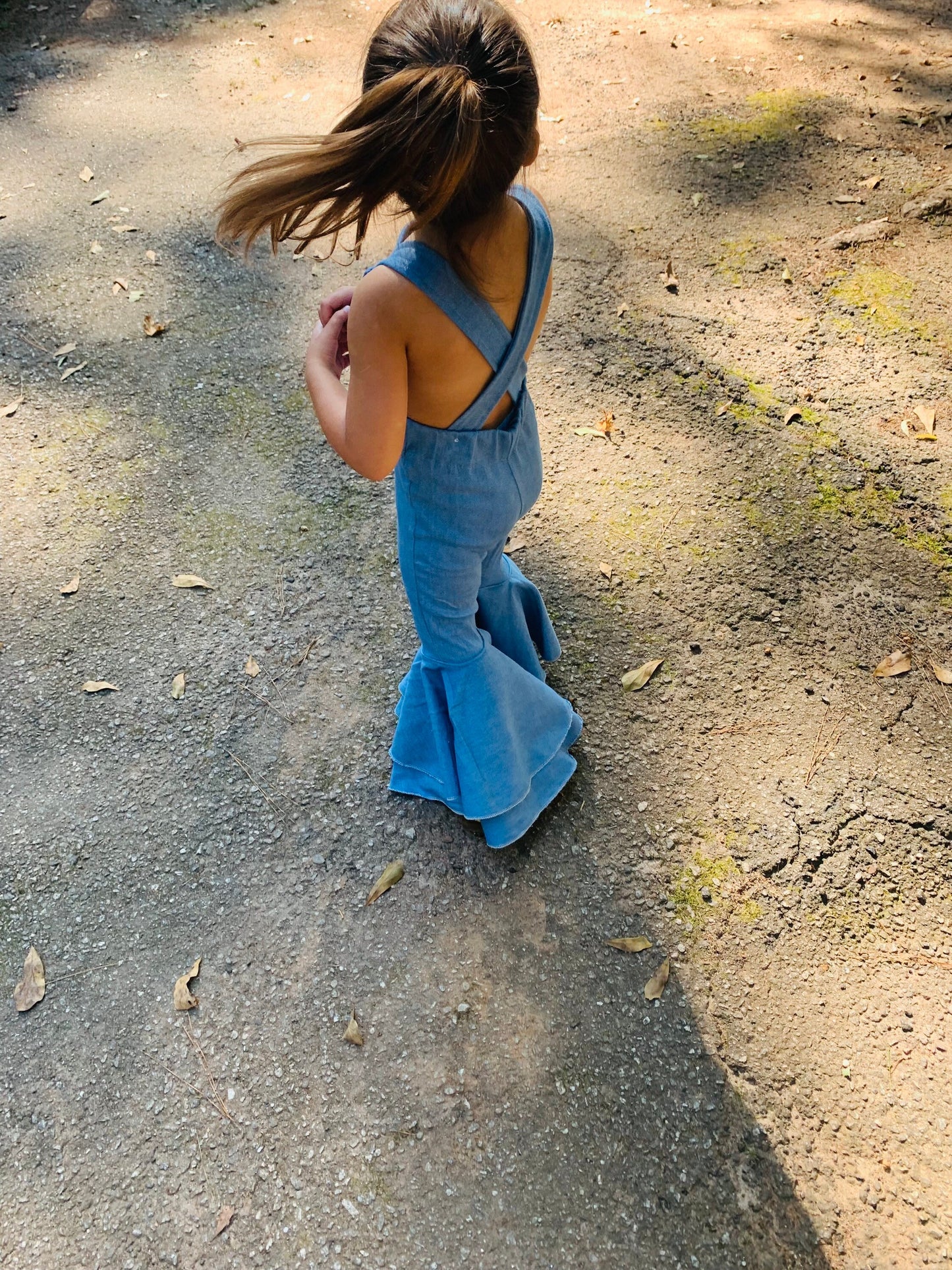 Double Layer Flare Bell Denim Jumpsuit and Bow Set|Baby Jumpsuit| Kids Jumpsuit|Boho Style|70s Clothing|Wholesome Goods Co.
