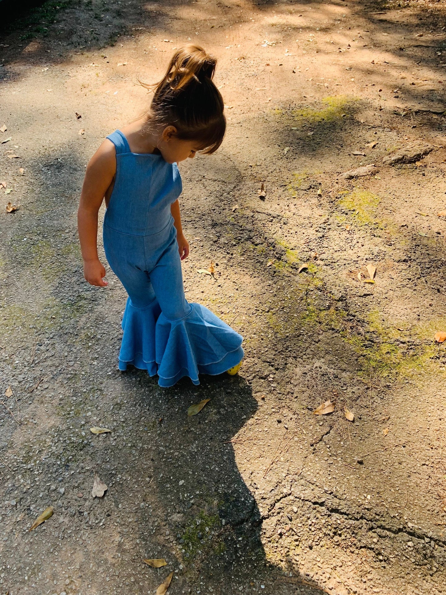 Double Layer Flare Bell Denim Jumpsuit and Bow Set|Baby Jumpsuit| Kids Jumpsuit|Boho Style|70s Clothing|Wholesome Goods Co.