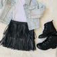 Girls fringe mini skirt|vegan leather, faux suede, lycra spandex|sleeveless mock neck shirt|Girls skirts|Boho fringe skirts|Wholesome Goods