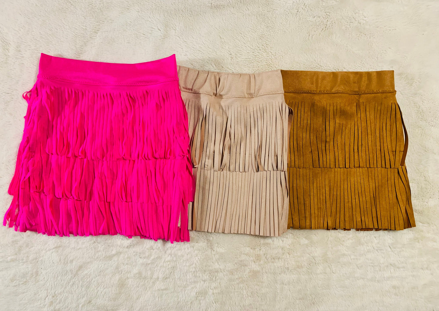 Girls fringe mini skirt|vegan leather, faux suede, lycra spandex|sleeveless mock neck shirt|Girls skirts|Boho fringe skirts|Wholesome Goods