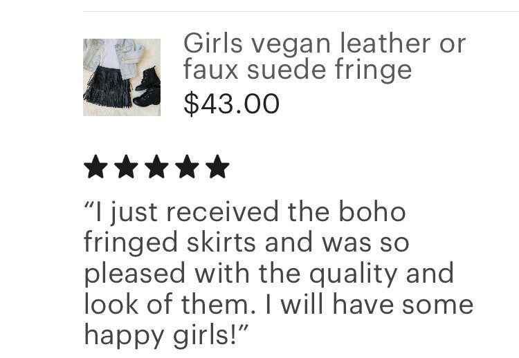 Fringe mini skirt|vegan leather, faux suede, lycra spandex|junior clothes|Girls skirts|Boho fringe skirts|Wholesome Goods