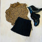 Girls fringe mini skirt faux suede, vegan leather, lycra spandex|cheetah print long sleeve turtleneck shirt|Girls skirts|Wholesome Goods