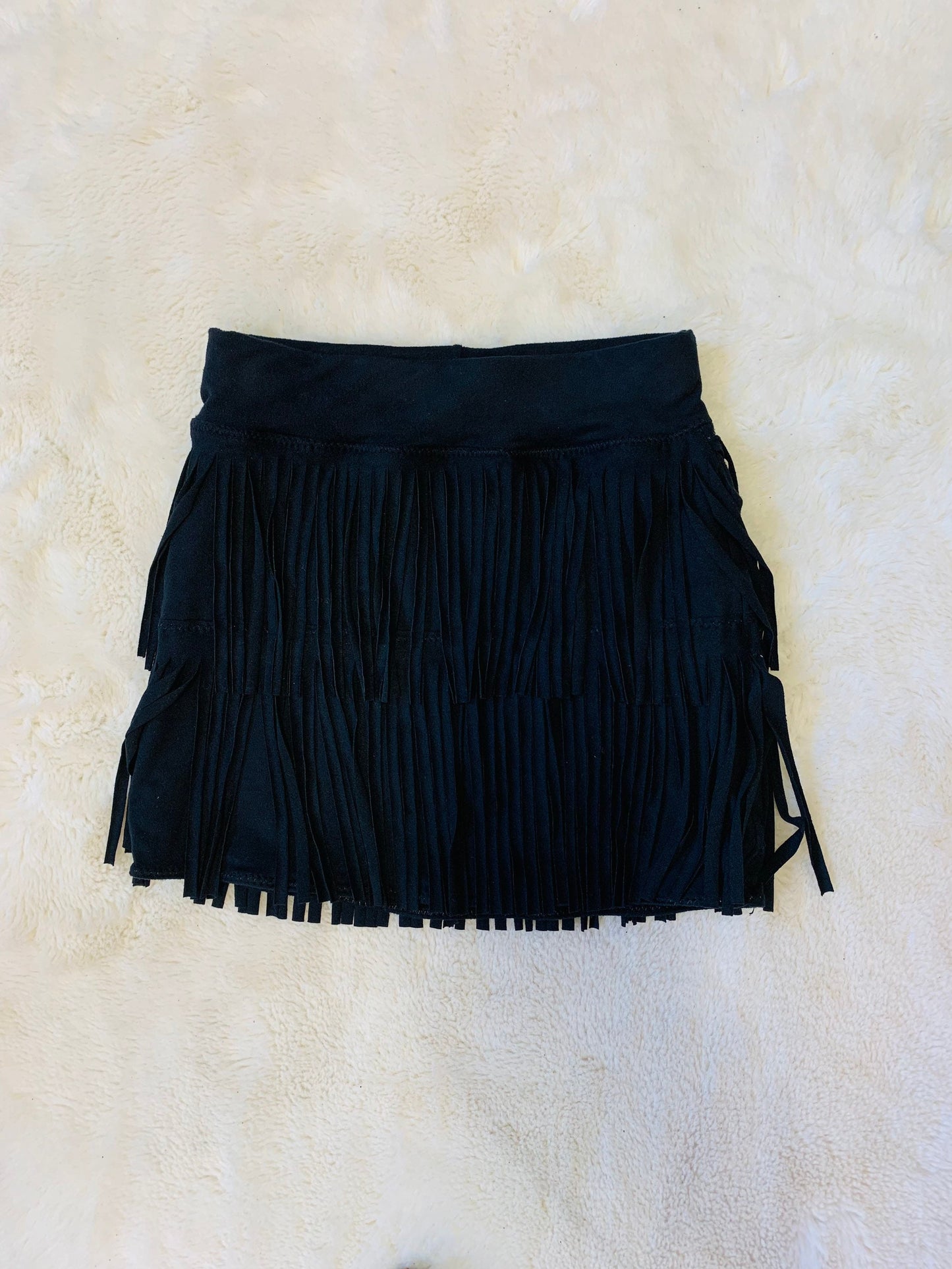 Girls fringe mini skirt faux suede, vegan leather, lycra spandex|cheetah print long sleeve turtleneck shirt|Girls skirts|Wholesome Goods