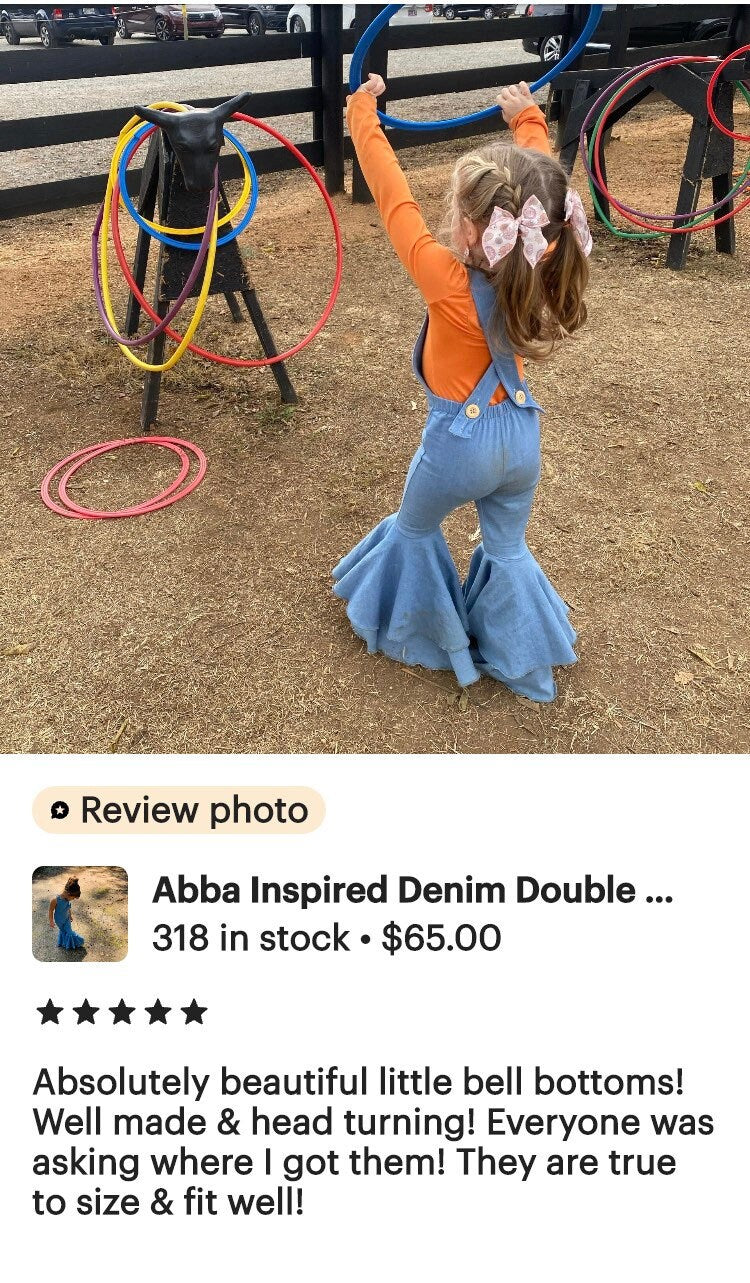 Denim Printed Lycra Retro Style Double Layered Bell Bottom Jumpsuit. Playful 70s Inspired Fashion for Babies/Kids/Juniors Wholesome Goods Co
