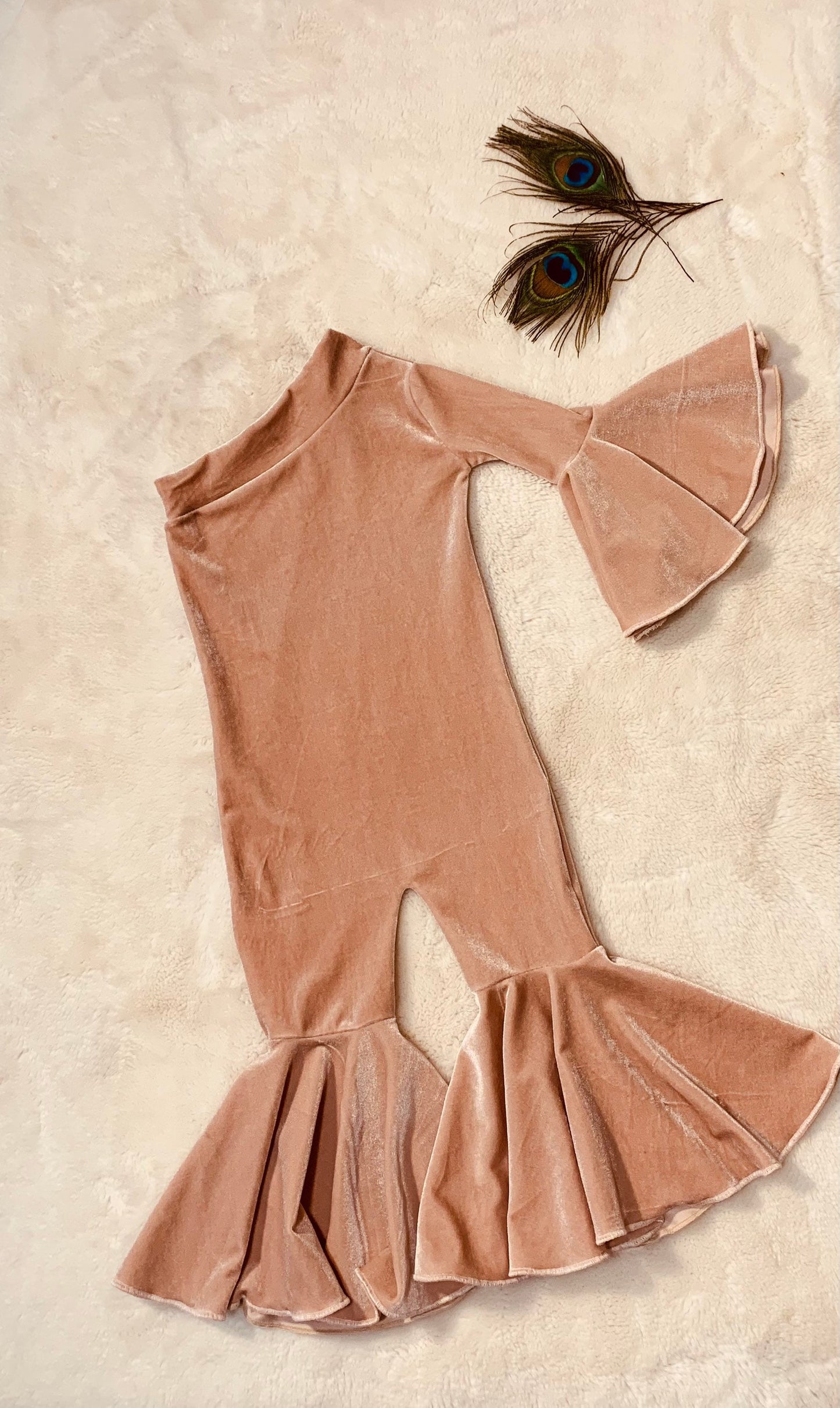 Girls Dancing Queen Winter Edition Velvet Asymmetrical One-Shoulder Bell Bottoms  Jumpsuit/Special Occasion Holiday Outfit Wholesome GoodsCo
